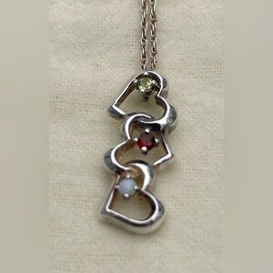 Lenox Triple Heart Gemstone Pendant Chain Necklace | 925 Sterling Silver